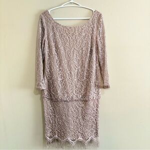 Laura Champagne Glitter Lace Drop Waist Dress w Fitted Fringe — Size 10 EUC